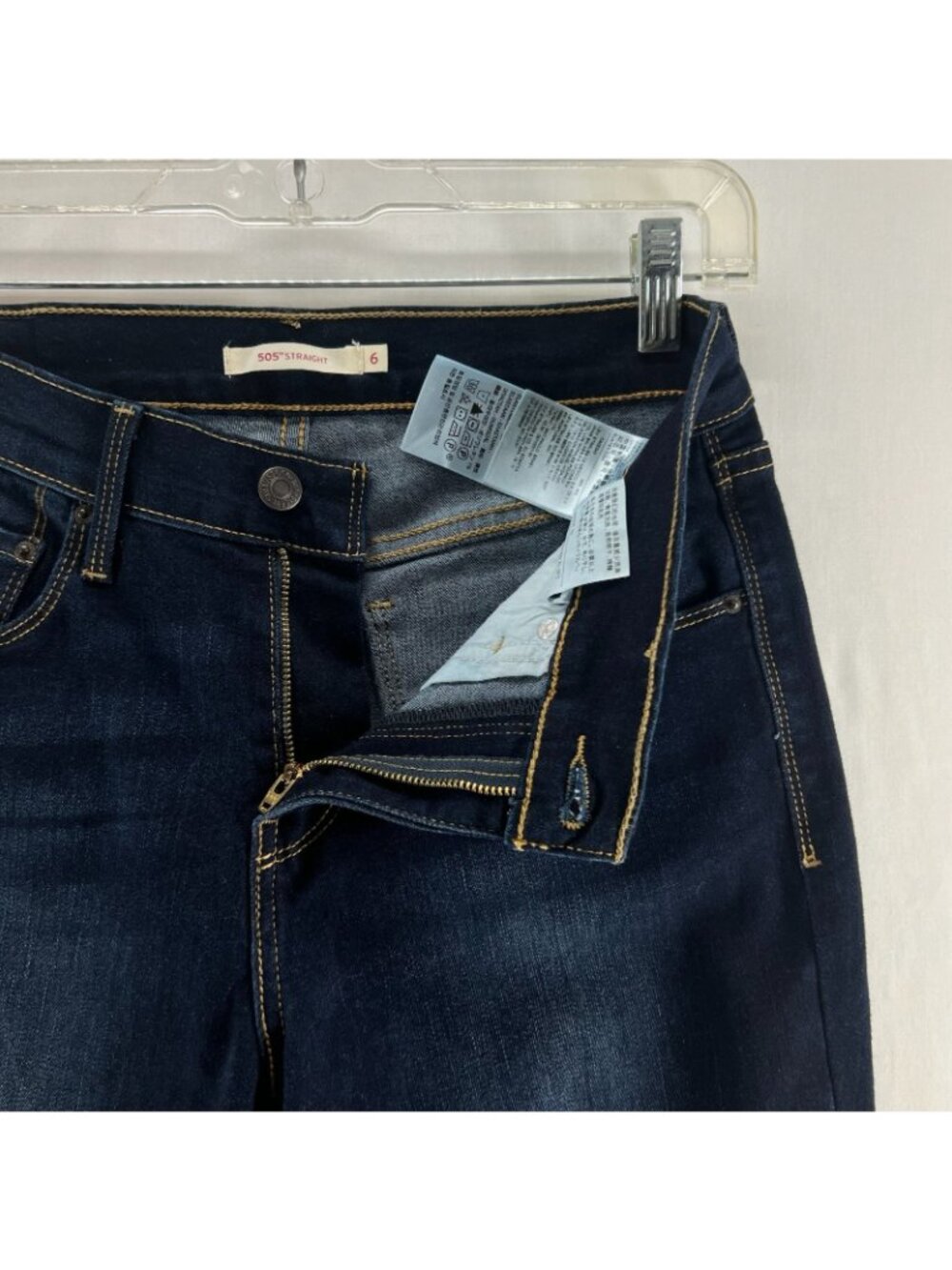 Levi’s 505 Straight Leg Jeans Womens 6 Dark Wash Stretch Denim Mid Rise Zip Blue - Picture 13 of 14